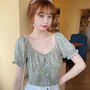 Women Summer Small Gentle Floral Print Square Collar Sweet Short Sleeve blouses Vintage Chiffon Shirt blusas mujer de moda