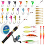 Ice Fishing Rod and Reel Combo, 5BB Ice Fishing Spinning Reel, 2.1ft Ice Fishing Rod with Ice Jigs, Spinners, Spoons, Soft Lures, Lines and Floats