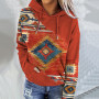 Ladies western ethnic style diamond check hooded stitching sweatshirt