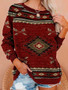 Ladies western ethnic style rhombus check print sweatshirt