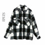 Autumn winter green plaid jacket and coat Fashion button long sleeve coat casual office warm outwear oversized ladies jackets