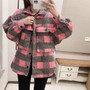 Autumn winter green plaid jacket and coat Fashion button long sleeve coat casual office warm outwear oversized ladies jackets