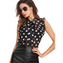 SHEIN Ruffle Tied Neck Bow Polka Dot Blouse Women Stand Collar Sleeveless Sexy Top 2018 Summer Sheer Night Out Blouse