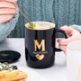 400ml Gold & Black Ceramic Coffee Mug With Lid And Spoon