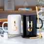 400ml Gold & Black Ceramic Coffee Mug With Lid And Spoon