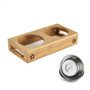 Cat Dog Stainless Steel/Ceramic Feeding and Drinking Bowl Combination with Bamboo Frame