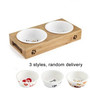 Cat Dog Stainless Steel/Ceramic Feeding and Drinking Bowl Combination with Bamboo Frame