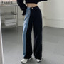 Woherb Vintage Fashion Wid Leg Jeans Woman Denim Pants Women High Waist Color Patchwork Streetwear Female Casual Korean Trousers