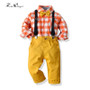 Tem Doger Boy Clothing Sets Long Sleeve Plaid Shirts+Overalls 2PCS