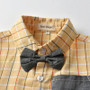 Tem Doger Boy Clothing Long Sleeve Plaid Tie Shirts+Overalls 2PCS