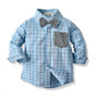 Tem Doger Boy Clothing Long Sleeve Plaid Tie Shirts+Overalls 2PCS