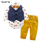 Autumn Fashion Baby Suit Baby Boys Clothes Gentleman Bow Tie Rompers + Vest + pants Baby Set