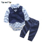 Autumn Fashion Baby Suit Baby Boys Clothes Gentleman Bow Tie Rompers + Vest + pants Baby Set