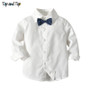 Spring&Autumn Baby Boy Gentleman Suit White Shirt with Bow Tie+Striped Vest+Trousers 3Pcs