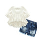 Baby Girls' Clothing Sets Summer Clothes Petal Sleeve White T-shirt +Denim Shorts Pants