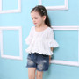 Baby Girls' Clothing Sets Summer Clothes Petal Sleeve White T-shirt +Denim Shorts Pants