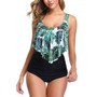 Retro Ruffle Bikini Set Floral Print Tankini Push Up Swimsuit