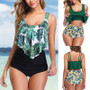 Retro Ruffle Bikini Set Floral Print Tankini Push Up Swimsuit