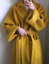 Women yellow Elegant Winter wool Overcoat Long Bandage Woolen Coat Cardigan Loose Plus Size outwear with pocket turn down collar