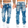 WEPBEL Men's Fashion Jeans Casual Full Length Trousers Straight Men's Pants Hip-Hop Cowboy Jeans