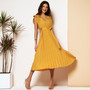 Elegant Pleated Dress Sleeveless V Neck