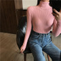 Winter Thick Sweater Women Knitted Ribbed Pullover Sweater Long Sleeve Turtleneck