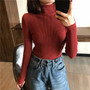 Winter Thick Sweater Women Knitted Ribbed Pullover Sweater Long Sleeve Turtleneck
