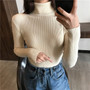 Winter Thick Sweater Women Knitted Ribbed Pullover Sweater Long Sleeve Turtleneck