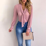 Chiffon Blouses Women Long Sleeve V-neck Pink Shirt Office Blouse Slim Casual Tops