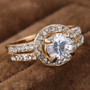 women gold  Bride wedding Crystal Ring Engagement Ring