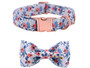 Blue Floral Cat & Dog Collar w/ Detachable Bow