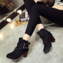 Buckle Suede Boots with High Heel Ankles