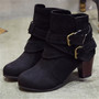 Buckle Suede Boots with High Heel Ankles