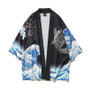 Wave Carp Print Kimono Japanese Cardigan #JU2454