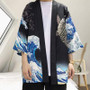 Wave Carp Print Kimono Japanese Cardigan #JU2454