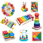 Montessori Wooden Toys Blocks Kid Learning Toy Baby Music Rattles Graphic Colorful Wooden Educational Toy