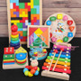 Montessori Wooden Toys Blocks Kid Learning Toy Baby Music Rattles Graphic Colorful Wooden Educational Toy