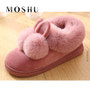 Winter Slippers Women Furry Slides Lovely Plush Rabbit Ball Cotton Shoes Thick Bottom Home Shoes Warm