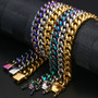 Hip Hop Jewelry Aurora Heavy Cuban Links Gold Silver Pave Rhinestone Stainless Steel Rapper Chain