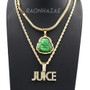 Iced Gold / Silver Buddha Pendant w/ 5mm Franco Chain / JUICE Pendant w/ 4mm Rope Chain Set