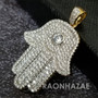 Hip Hop Blinged Out Hands of Hamsa Pendant w/ 5mm Miami Cuban Chain