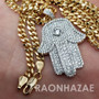 Hip Hop Blinged Out Hands of Hamsa Pendant w/ 5mm Miami Cuban Chain