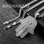 Hip Hop Blinged Out Hands of Hamsa Pendant w/ 5mm Miami Cuban Chain