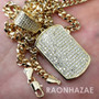 Hip Hop Blinged Out Dog Tag Pendant w/ 5mm Miami Cuban Chain
