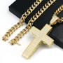 Iced 14K Gold Big Gothic Jesus CROSS Brass Pendant w/10mm Cuban Chain Set