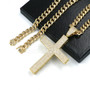 14k Gold Plated Lab Diamond BIG Brass 2PAC Cross Pendant w/ 10mm Cuban Chain Set