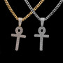 Mens 14K Gold Ankh Cross Charm Brass Pendant W/5mm 24" 30" Cuban Chain