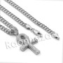 Lab diamond Micro Pave Ankh Cross Pendant w/ Miami Cuban Chain BR033