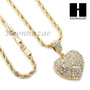 MENS BLING HEART PENDANT DIAMOND CUT 30" CUBAN CHAIN NECKLACE SET G31