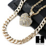 MENS BLING HEART PENDANT DIAMOND CUT 30" CUBAN CHAIN NECKLACE SET G31